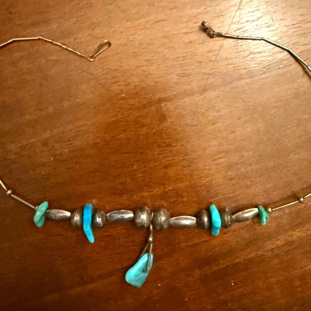 Turquoise and liquid silver choker